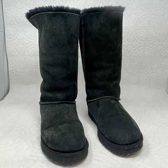 UGG Black Bailey Bow II 2 Suede Lace Up Slip On Knee High Tall Boots Size 7 - Picture 1 of 6